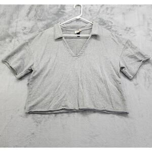 Universal Thread Top‎ Womens XL Gray French Terry Pullover Crop V-Neck Polo